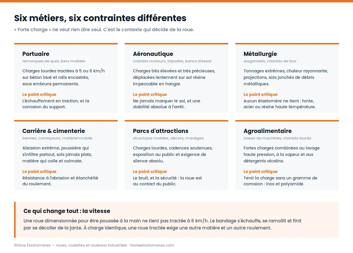 Six secteurs industriels utilisant des roues forte charge et leurs contraintes spécifiques